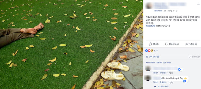 Bức ảnh người bán hàng rong ngủ trưa ở công viên trẻ em, không quên bỏ dép ngoài khiến dân mạng thích thú