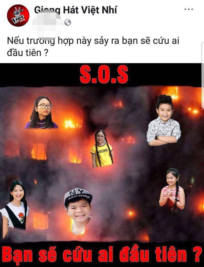 Fanpage Giọng hát Việt nhí ghép ảnh dàn thí sinh chìm trong hỏa hoạn