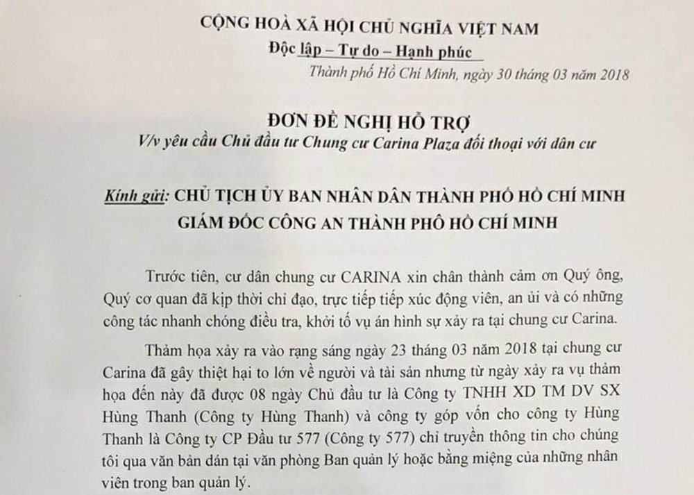 Cháy chung cư Carina Plaza: Yêu cầu chủ đầu tư ‘mất tích’ ra mặt đối thoại