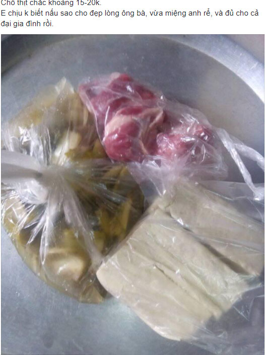 Chị chồng đi chợ hết 30 nghìn thức ăn, yêu cầu nấu cơm tươm tất cho 8 người, em dâu lên mạng nhờ mách nước