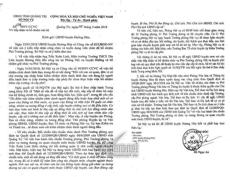 Tình tiết mới việc hiệu trưởng lọt quy trình lên sếp Phòng Nội vụ