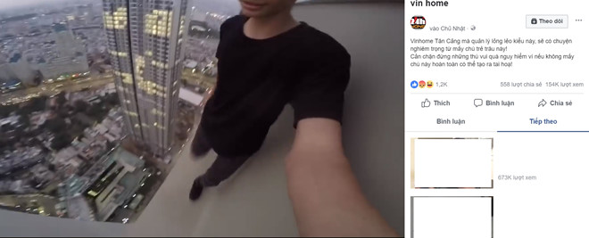 Ba thanh niên quay video mạo hiểm trên nóc nhà 38 tầng ở Sài Gòn