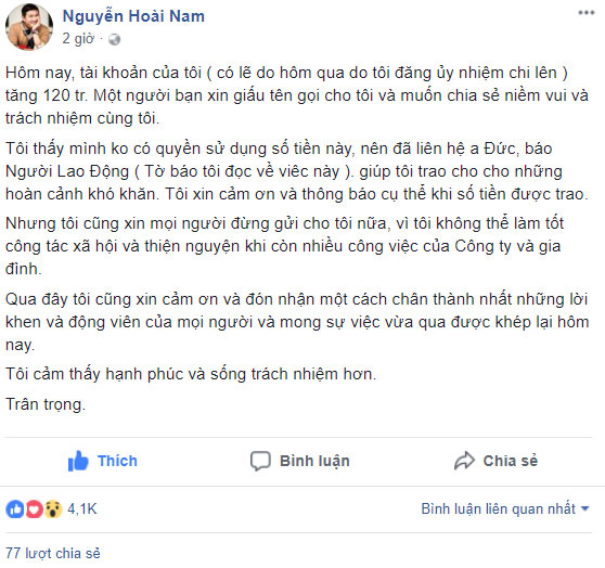 Doanh nhân Nguyễn Hoài Nam mong mọi người dừng gửi tiền trợ giúp tài xế đánh lái cứu mạng 2 cô gái ở Hải Phòng