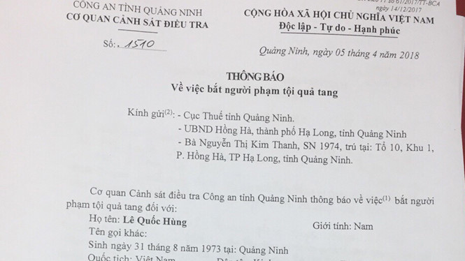 Bắt quả tang phó trưởng phòng thuộc Cục Thuế Quảng Ninh nhận tiền hối lộ