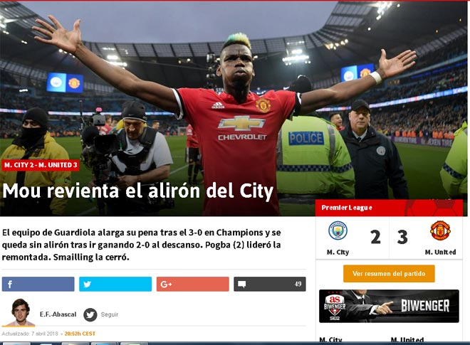 MU đá bay Man City, Pogba quá hay: Báo chí thế giới bái phục Quỷ điên MU đá bay Man City, Pogba quá hay: Báo chí thế giới bái phục Quỷ điên