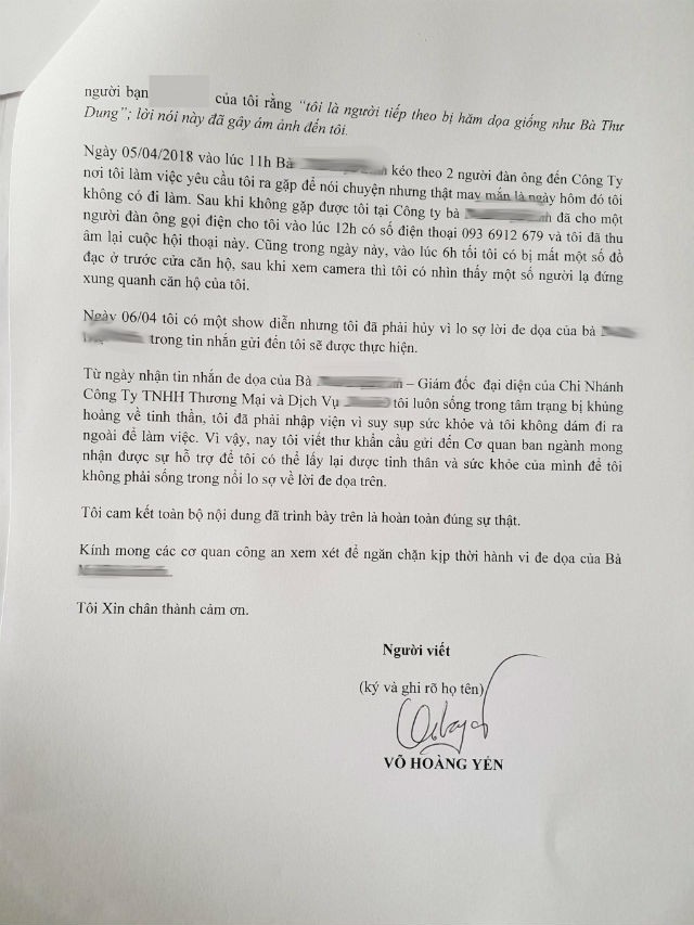 Người thuê giang hồ đe dọa Võ Hoàng Yến là một Á khôi?