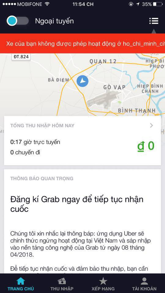 Các tài xế đã chính thức biến mất trên bản đồ ứng dụng Uber tối 8/4 Các tài xế đã chính thức biến mất trên bản đồ ứng dụng Uber tối 8/4
