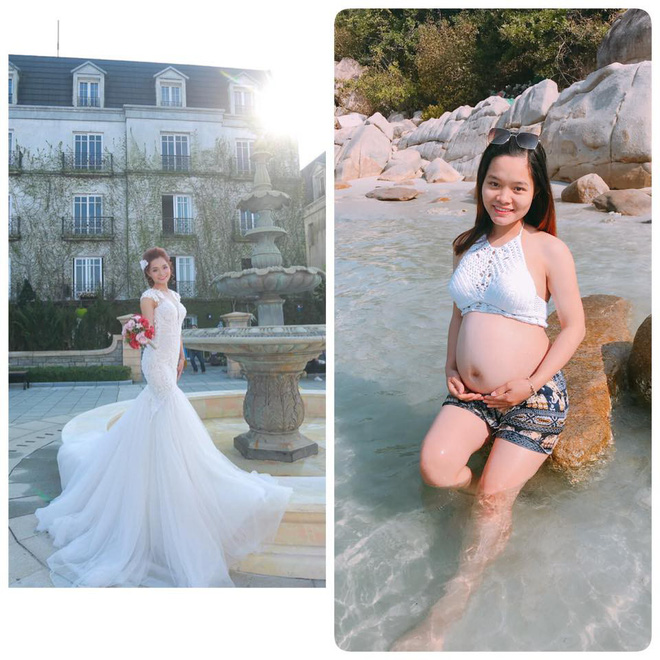 Mẹ bầu khoe ảnh mới cưới nặng 48kg xinh xắn, gọn gàng và ảnh đang bầu nặng gần 1 tạ khiến ai cũng choáng