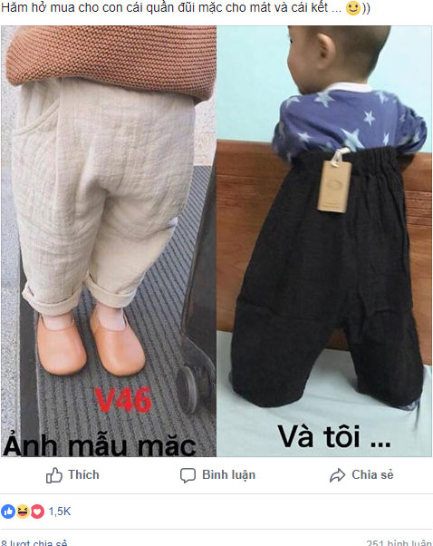 Khi con trai bạn có 73cm mà người bán hàng online cứ đinh ninh cao cả mét, quần đũi mua về biến thành váy đụp là chuyện dễ hiểu thôi!