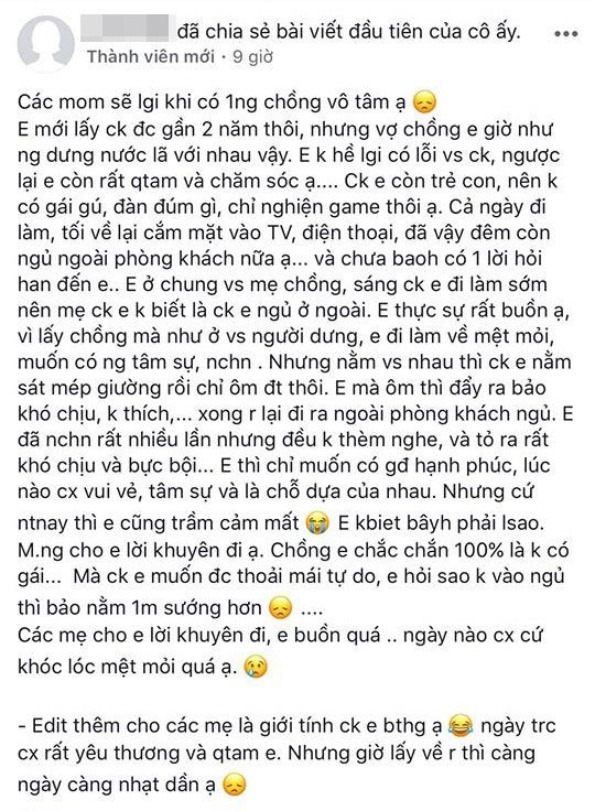 Vợ lên mạng kêu trời khi chồng nghiện game, vô tâm không muốn ngủ với vợ vì lý do nằm một mình sướng hơn