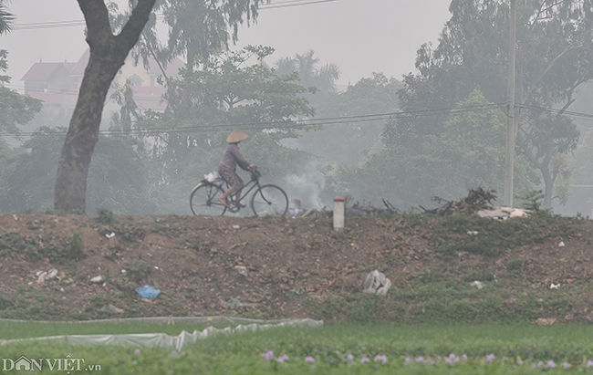 Ảnh: Sương mù mờ mịt bao phủ ngoại thành Hà Nội từ sáng đến trưa