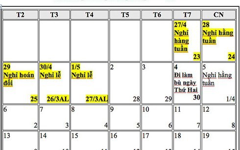 Đề xuất hoán đổi ngày nghỉ Tết Dương lịch, nghỉ Lễ 30-4 và 1-5 năm 2019