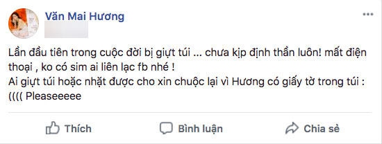 Bị giật túi xách, Văn Mai Hương hốt hoảng cầu cứu dân mạng!