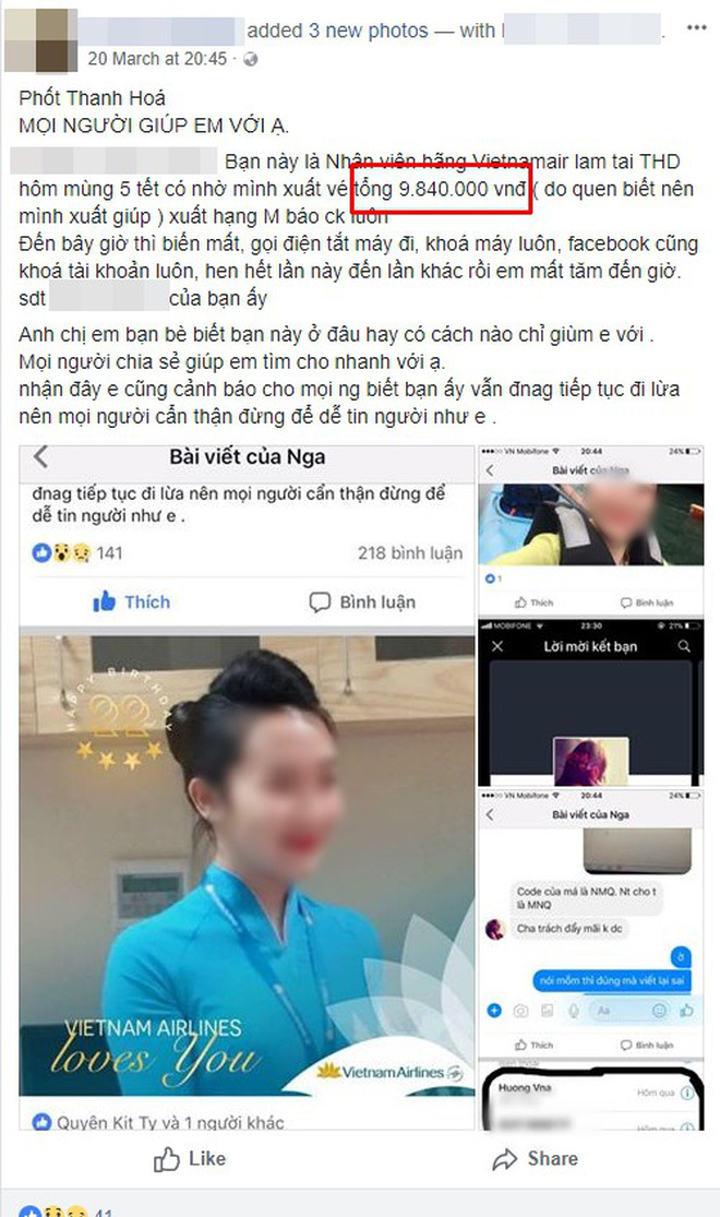 Nhiều khách hàng tố nữ nhân viên phòng vé Vietnam Airlines ở Thanh Hóa bùng hàng trăm triệu đồng tiền đặt vé máy bay