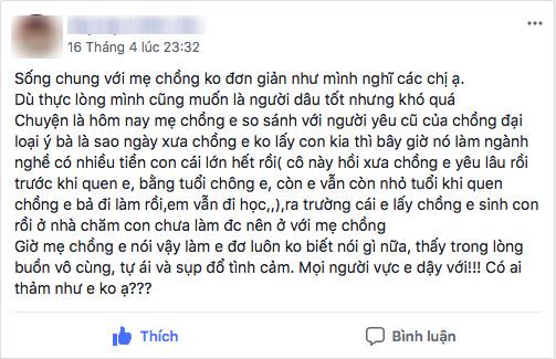 Mẹ chồng suốt ngày so sánh với người yêu cũ, cô vợ trẻ đăng đàn xin cao kiến chị em