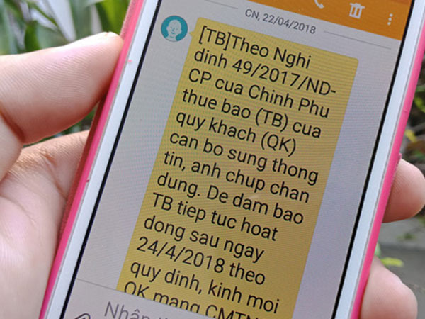 Chỉ thuê bao nhận tin nhắn thông báo mới cần bổ sung thông tin