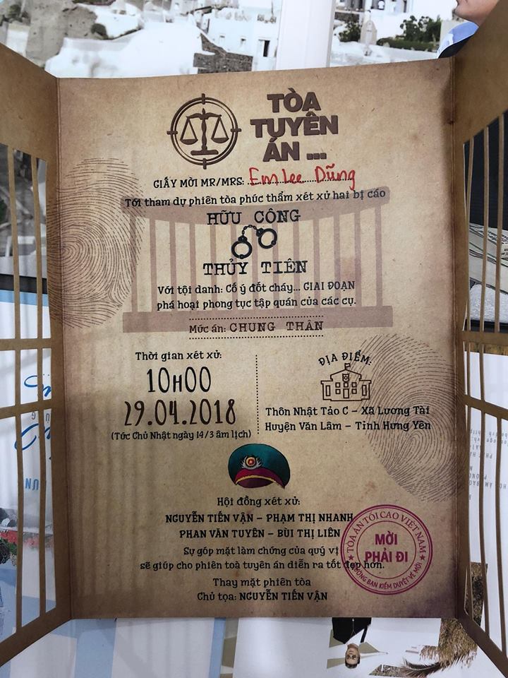 Tấm thiệp cưới Tòa tuyên án này đang khiến dân mạng thích thú chia sẻ rầm rộ Tấm thiệp cưới Tòa tuyên án này đang khiến dân mạng thích thú chia sẻ rầm rộ