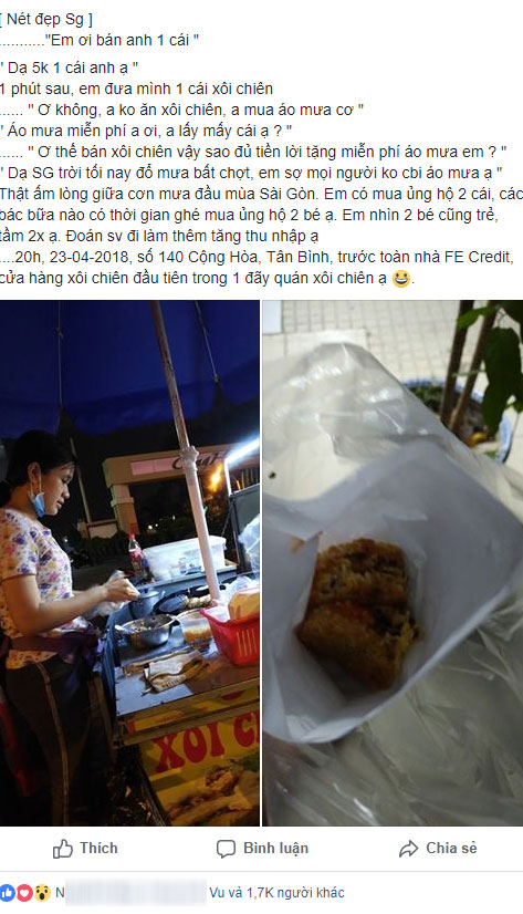 Cô gái bán xôi chiên 5 ngàn tặng kèm áo mưa miễn phí giữa cơn mưa đêm bất chợt khiến ta thêm yêu Sài Gòn