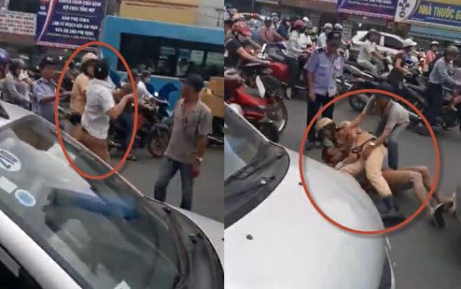 Hà Nội: Cảnh sát giao thông quật ngã lái xe taxi giữa phố