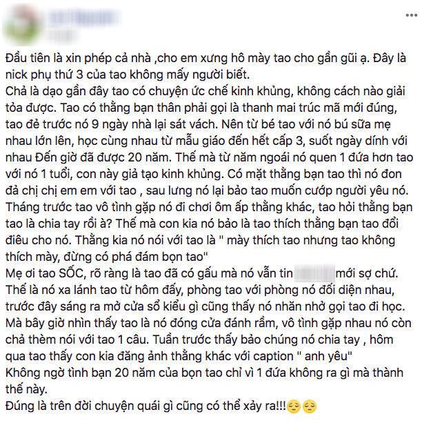 Bị bạn thân 20 năm tin lời người yêu rồi từ mặt, cô nàng chỉ còn biết thốt lên chuyện quái gì cũng có thể xảy ra