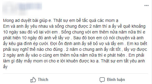 Sống chung suốt 2 năm, chàng đột ngột về quê cưới vợ vì gia đình ép, còn bảo nàng: Anh sẽ bỏ vợ lấy em