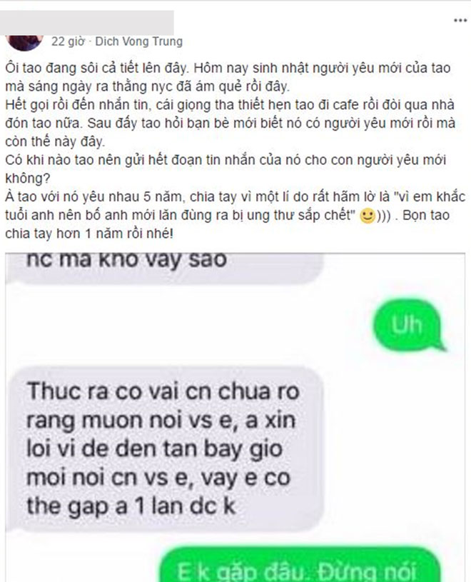 Chia tay chán chê vì em khắc tuổi nên bố anh bị ung thư, người yêu cũ cô nàng này lại đòi hẹn hò đúng sinh nhật người yêu mới
