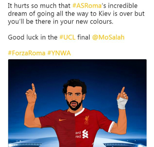 Roma gửi lời chúc Salah vô địch Champions League Roma gửi lời chúc Salah vô địch Champions League