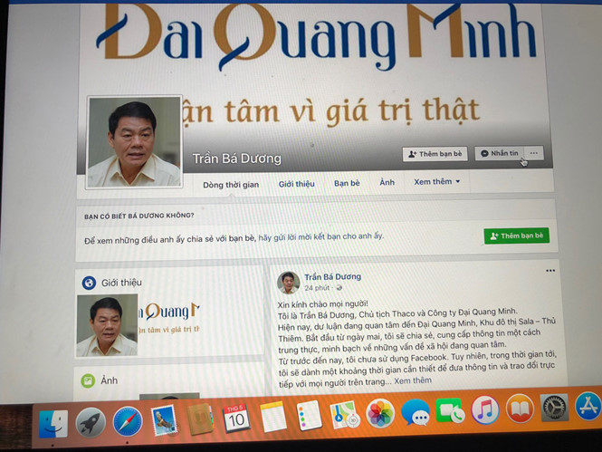 Facebook của ông chủ Đại Quang Minh vừa lập đã bị đánh sập