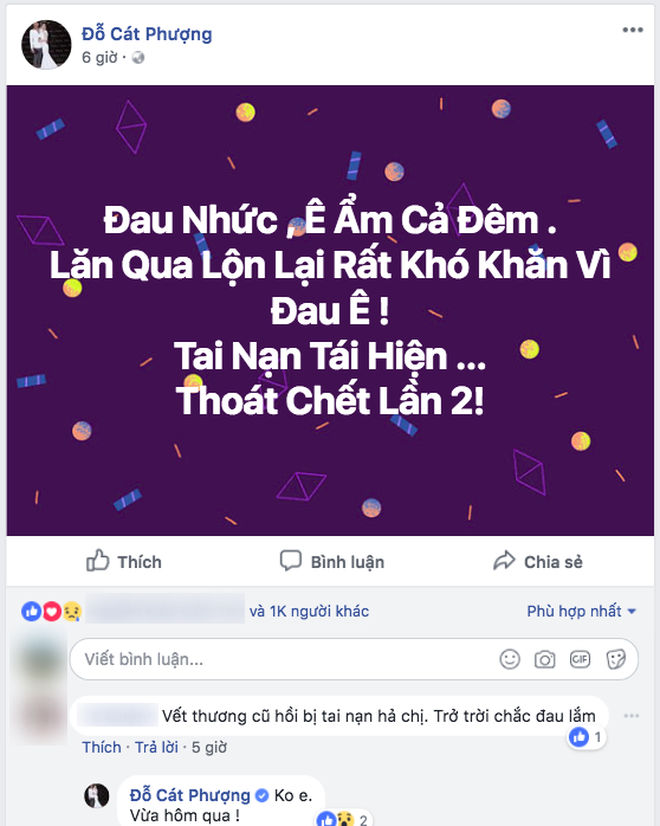 Cát Phượng kể chuyện gặp tai nạn suýt chết lần 2 khiến người hâm mộ lo lắng Cát Phượng kể chuyện gặp tai nạn suýt chết lần 2 khiến người hâm mộ lo lắng