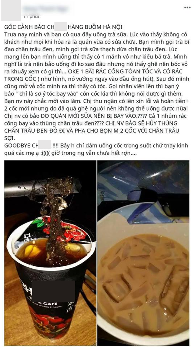 Tố trà sữa của một thương hiệu có tiếng Hà Nội có cả búi tóc và rác, khách hàng còn bị nghi ngờ bịa chuyện chơi xấu
