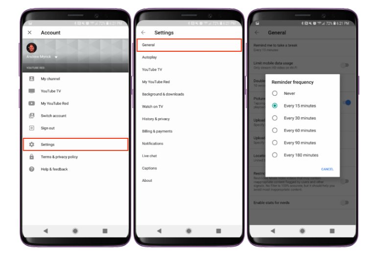 Cách cài đặt YouTube nhắc bạn đang xem video quá nhiều