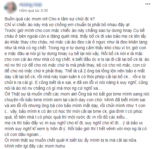 Chỉ vì chiếc áo mặc cho con mà vợ chồng cãi vã sắp bỏ nhau, các mẹ thử xem nó có đáng không? Chỉ vì chiếc áo mặc cho con mà vợ chồng cãi vã sắp bỏ nhau, các mẹ thử xem nó có đáng không?