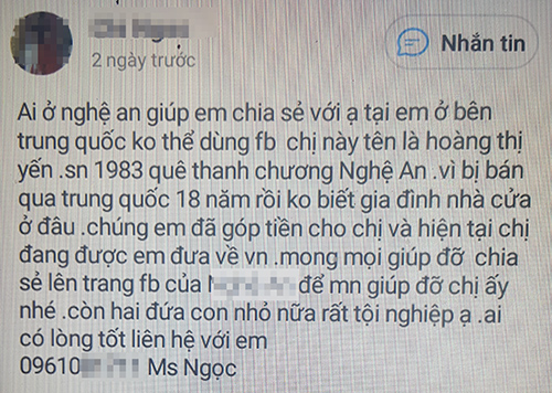 Người phụ nữ trở về sau 18 năm bị bán qua Trung Quốc
