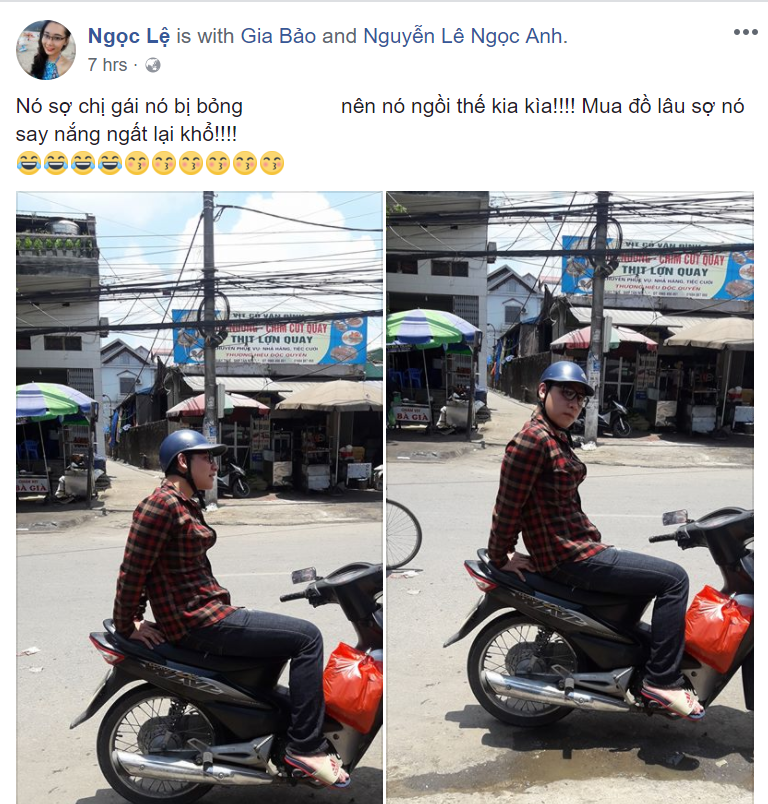 Câu chuyện dễ thương nhất ngày: Sợ chị gái bị bỏng, cậu em trai cố nhoài người ngồi che kín cả yên xe