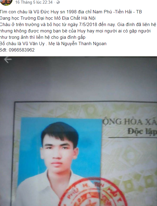 Thái Bình: Nam sinh viên Đại học mất tích bí ẩn sau cuộc gọi hứa về thăm gia đình