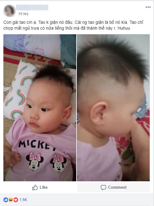 Mẹ chỉ chợp mắt nửa tiếng, bố đã tranh thủ tạo kiểu tóc cho cô công chúa để bắt kịp xu hướng của thần tượng