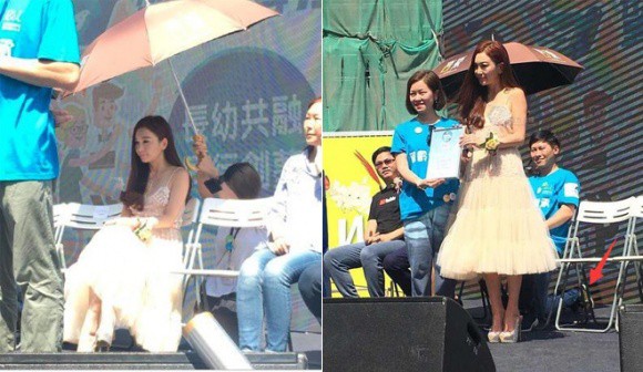 Phan Kim Liên Ôn Bích Hà bị chỉ trích vì để trợ lý quỳ gối che ô