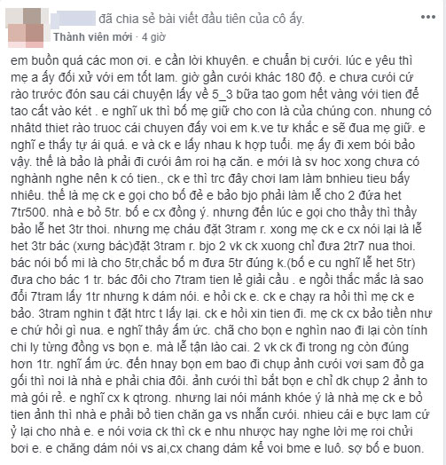 Cô gái kể chuyện mẹ chồng đòi chia tiền chụp ảnh cưới, nhà gái mua chăn ga và nhẫn… dân tình nhao nhao vote bỏ