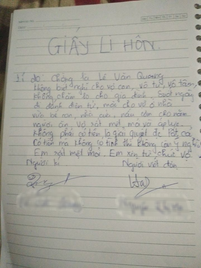 Chồng uống say về bị bẫy ký đơn từ chức vợ, nội dung khiến ai đọc cũng thấy xót xa