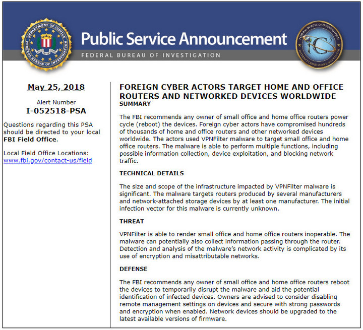 FBI: Hãy khởi động lại router ngay để phá hủy mạng botnet của Nga!