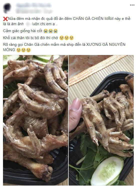 Đang cơn đói đêm, mẹ trẻ đặt mua chân gà chiên mắm, nào ngờ đụng ngay quả xương gà nguyên móng sợ hết hồn