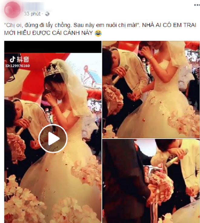 Thanh niên đẹp trai khóc như mưa trong ngày chị gái đi lấy chồng khiến người ta không khỏi xót xa