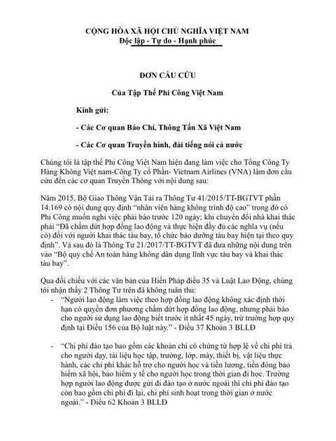 Sau khi tố cáo bị áp bức, thêm hàng chục phi công của Vietnam Airlines xin nghỉ việc Sau khi tố cáo bị áp bức, thêm hàng chục phi công của Vietnam Airlines xin nghỉ việc