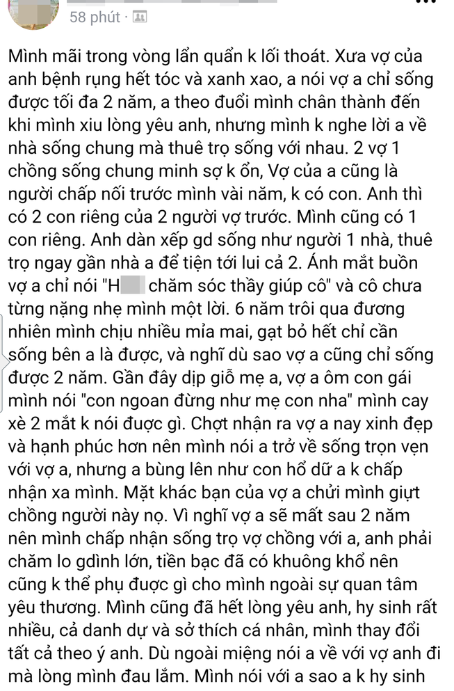 Mẹ đơn thân kể chuyện sống cảnh 1 ông 2 bà ròng rã 6 năm vì chồng hờ dỗ vợ anh bệnh nặng, chỉ 2 năm là chết thôi