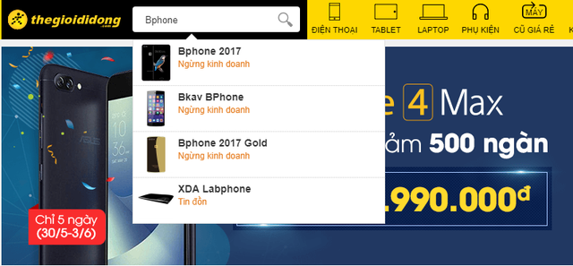 Thế Giới Di Động cũng đã phải ngừng bán Bphone 2017 dù mới chỉ hợp tác được chưa đến 10 tháng