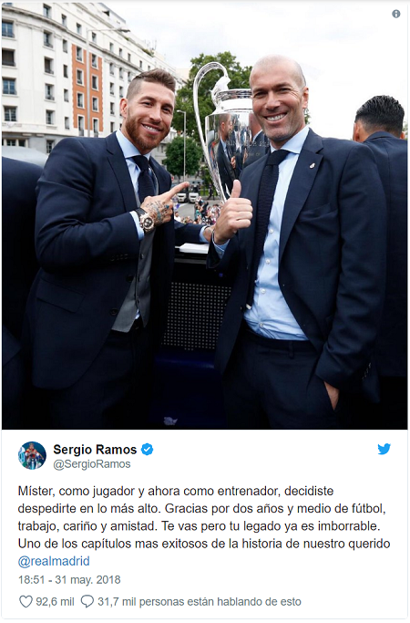 Sergio Ramos: Di sản của Zidane sẽ không thể lụi tàn