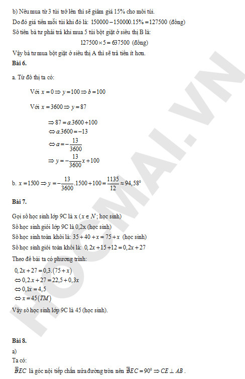 Bài giải đề thi môn Toán vào lớp 10 ở Sài Gòn