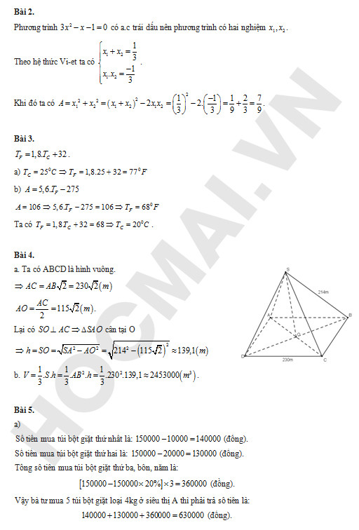 Bài giải đề thi môn Toán vào lớp 10 ở Sài Gòn