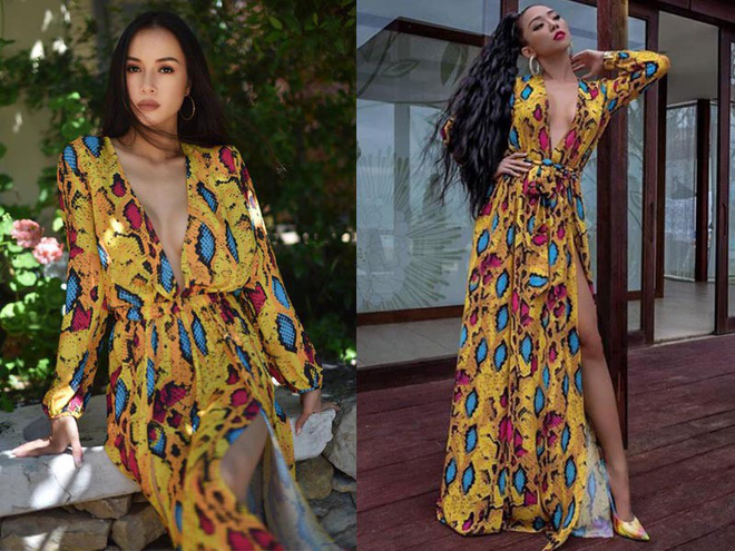 Cùng diện thiết kế xẻ trên xẻ dưới, Vũ Ngọc Anh thu hút bởi vòng 1 silicon căng tràn còn Tóc Tiên lại nổi bật nhờ thần thái