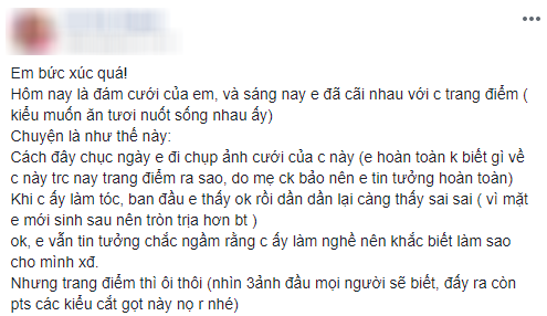 Cô dâu trẻ tuổi 20 nhắm mắt đưa mặt cho chuyên viên trang điểm, mở mắt ra bỗng hóa bà cô già U40